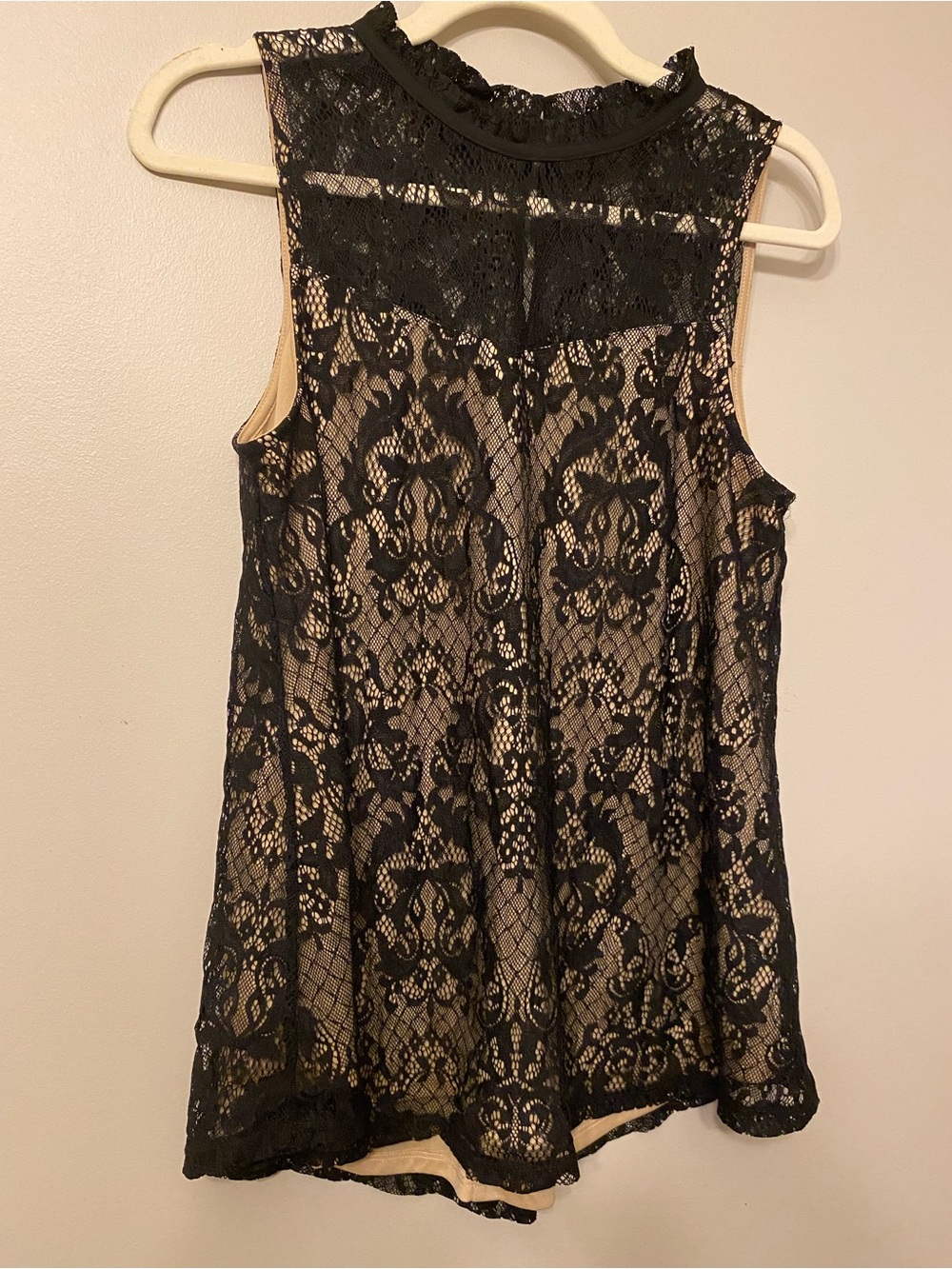 Black Lace Overlay High-Neck Camisole with Nude Lining
